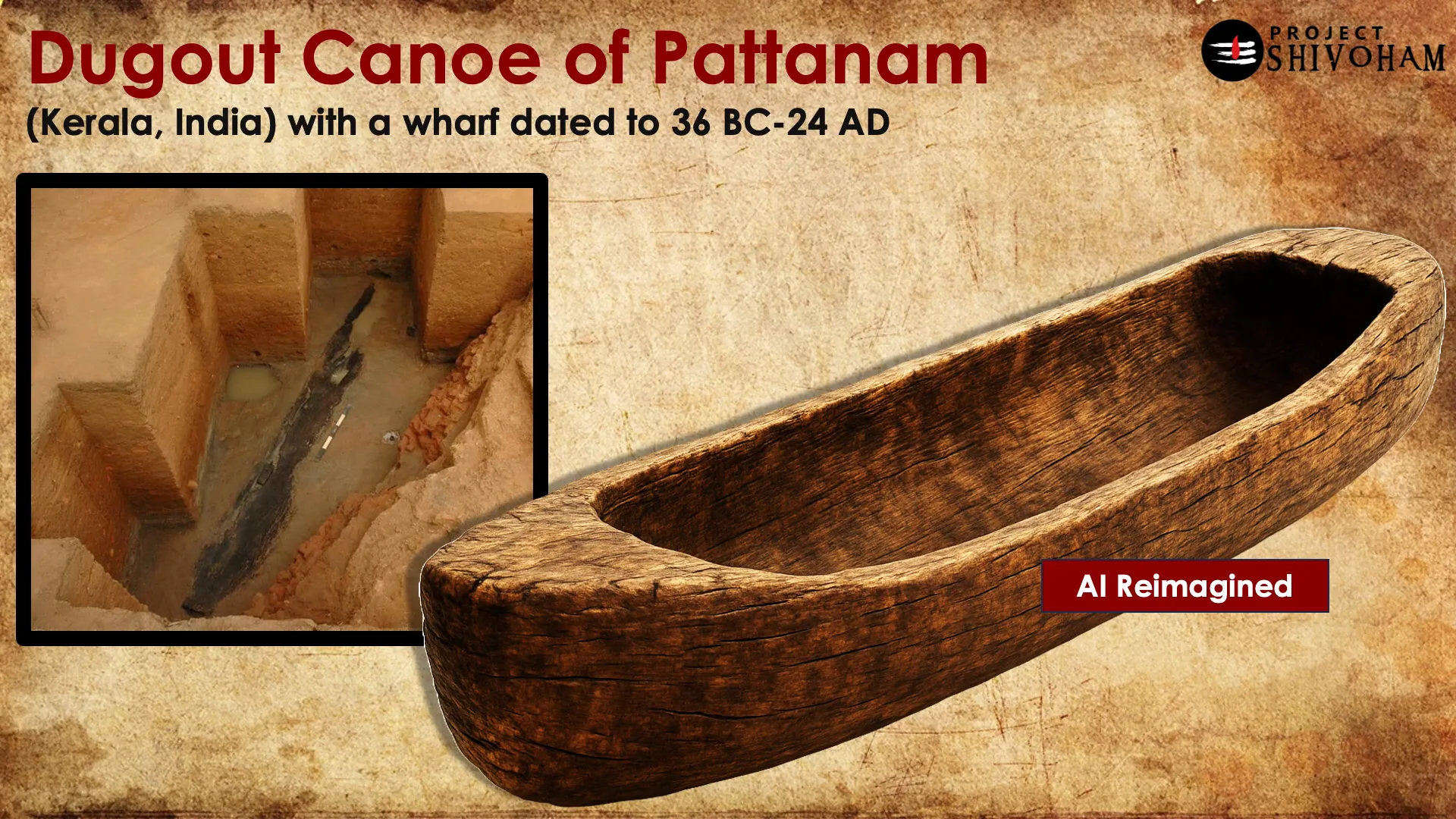 Dugout canoe excavated at Pattanam, Kerala