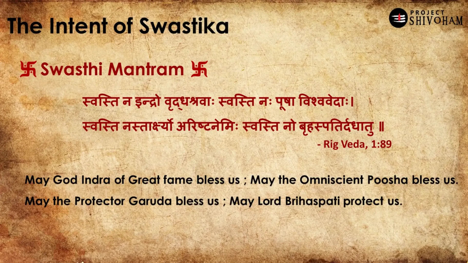 Rigveda verses containing the Swasti Mantram with prayers for blessings