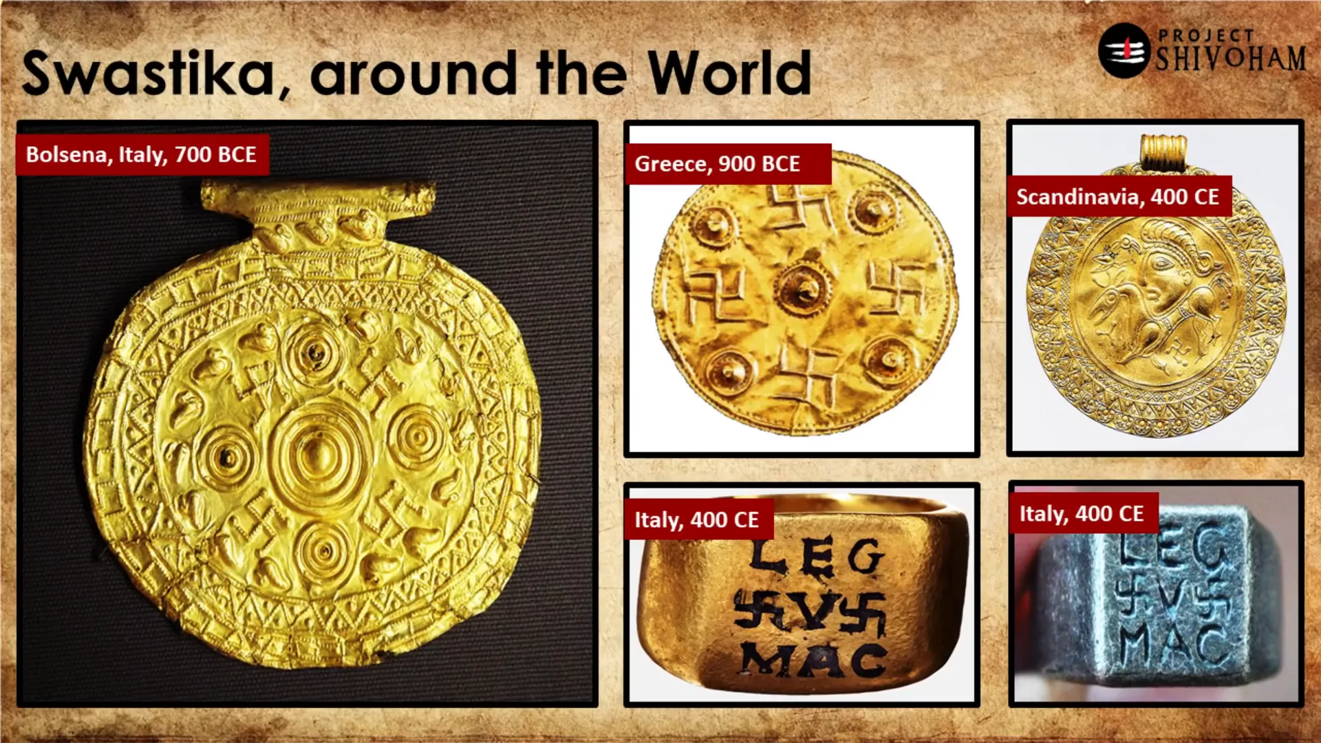 Ancient ornaments from Europe featuring the Swastika symbol