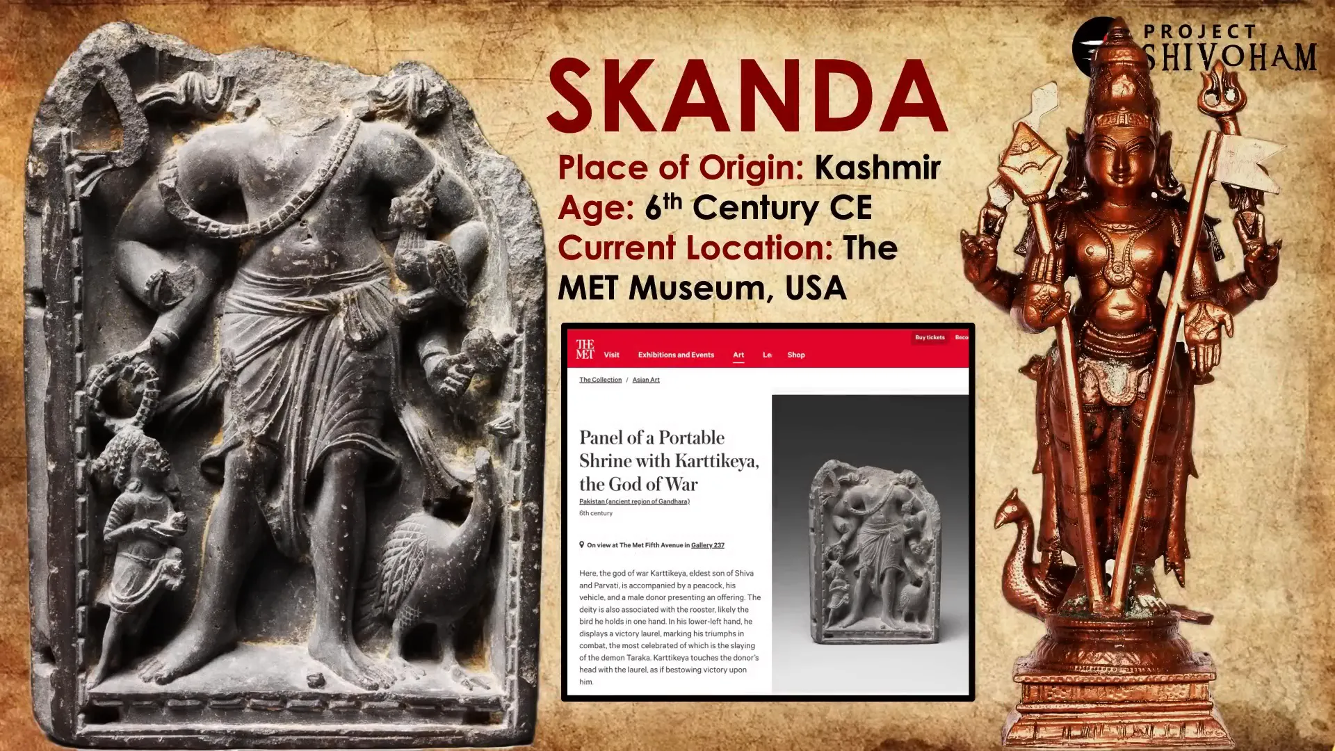 Skanda statue from Kashmir standing on peacock